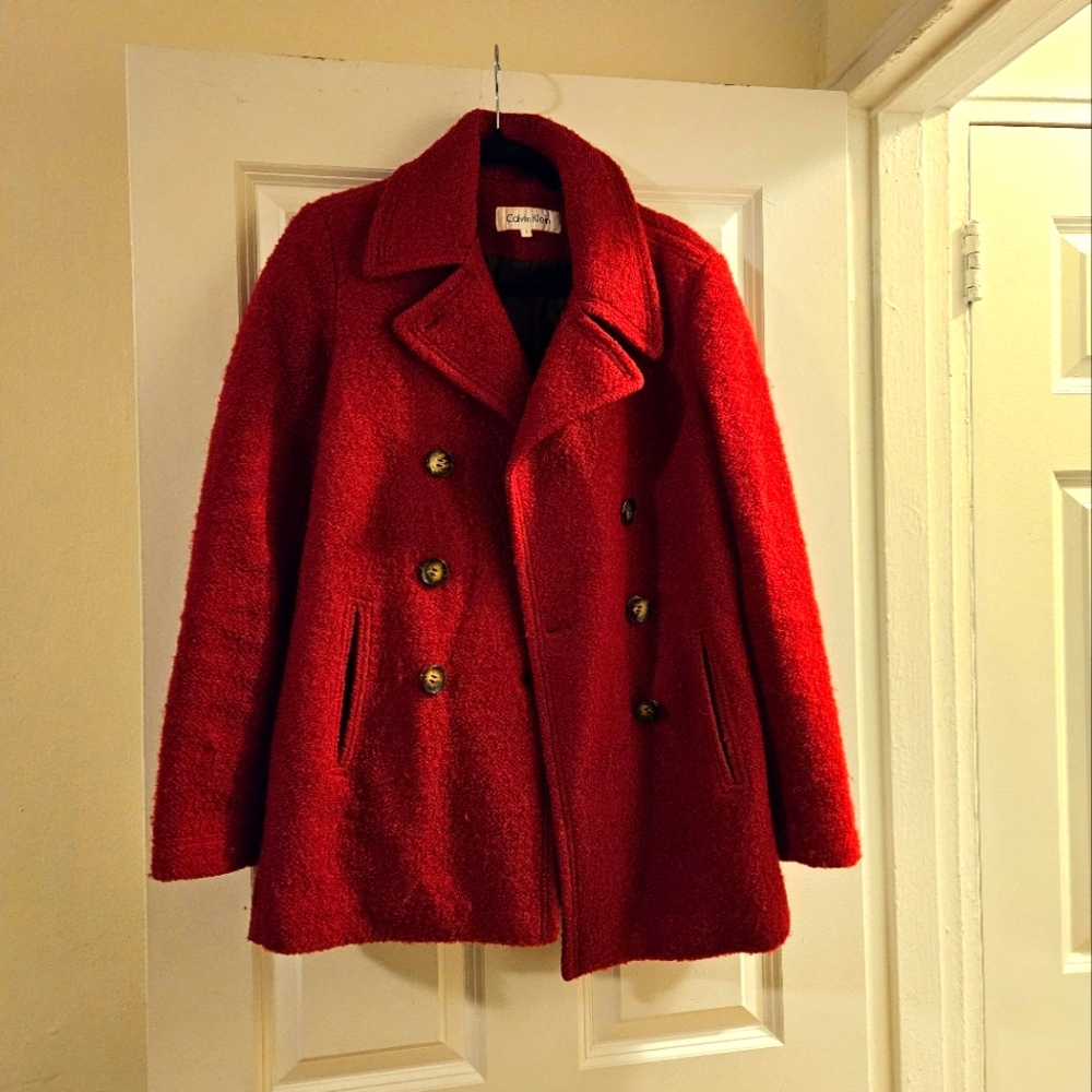 EUC Calvin Klein red wool pea coat, Women's Size 6